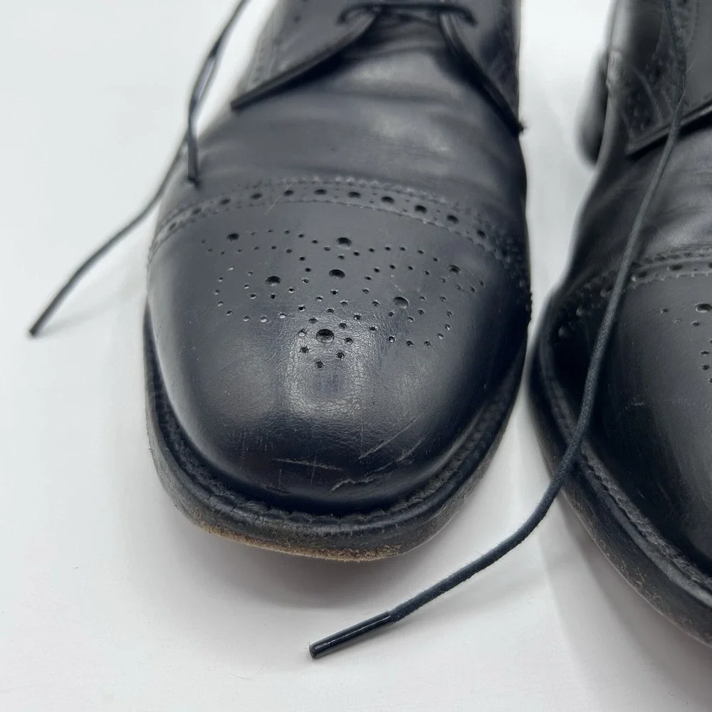 MENS USA ALLEN EDMONDS SANFORD BLACK LEATHER CAP TOE BROGUE‎ OXFORDS SHOES 12 AA